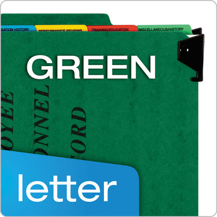 Hanging-Style Personnel Folders, 5 Dividers with 1/5-Cut Tabs, Letter Size, 1/3-Cut Exterior Tabs, Green
