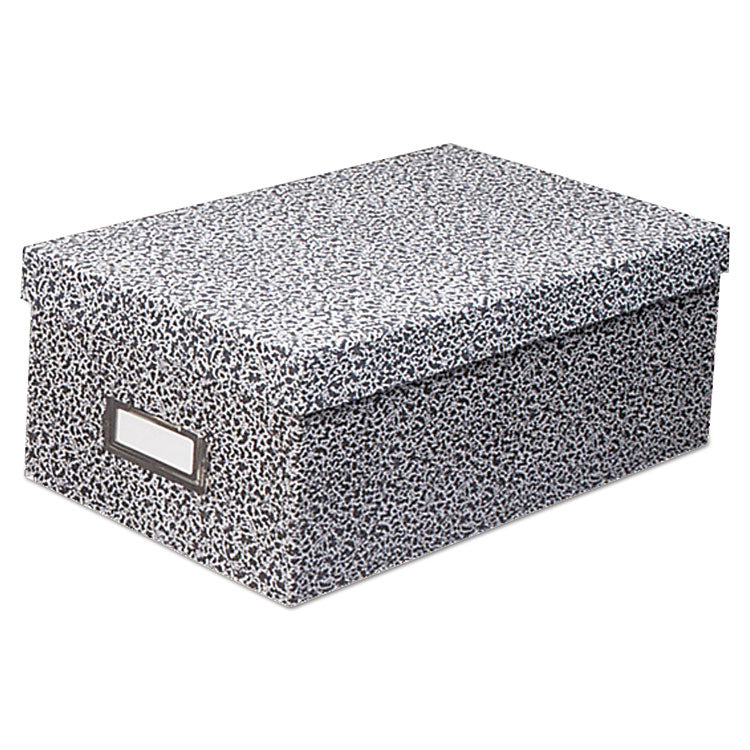 Reinforced Board Card File, Lift-Off Cover, Holds 1,200 3 X 5 Cards, 5.13 X 11 X 3.63, Black/white