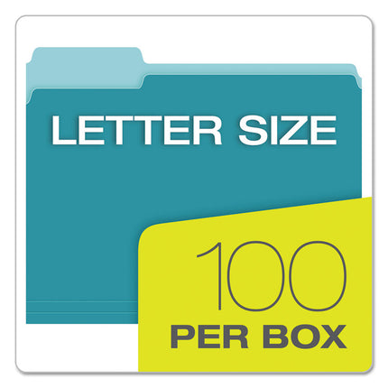 Colored File Folders, 1/3-Cut Tabs: Assorted, Letter Size, Teal/Light Teal, 100/Box