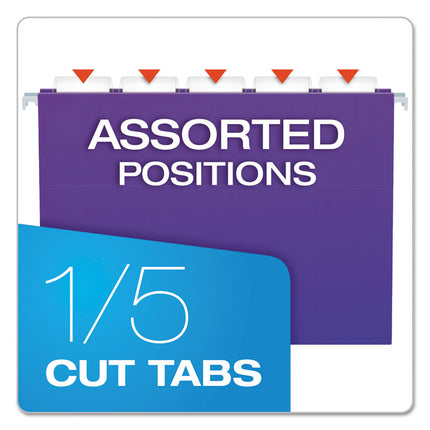 Colored Hanging Folders, Letter Size, 1/5-Cut Tabs, Violet, 25/Box