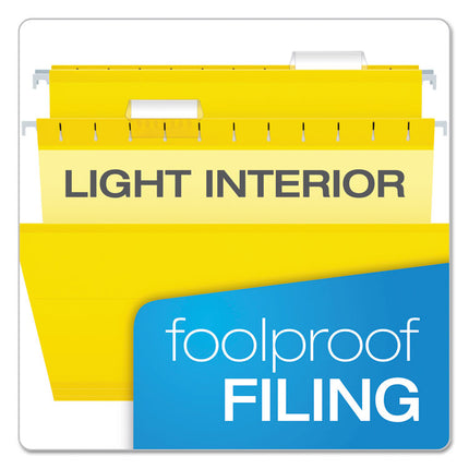 Colored Reinforced Hanging Folders, Letter Size, 1/5-Cut Tabs, Yellow, 25/Box
