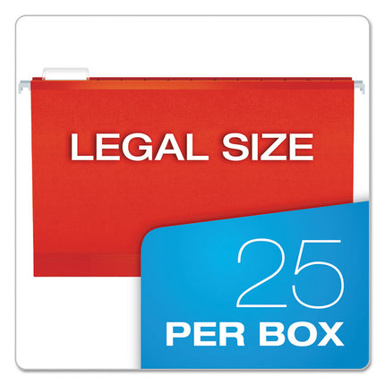 Colored Reinforced Hanging Folders, Legal Size, 1/5-Cut Tabs, Red, 25/Box
