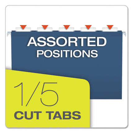 Colored Reinforced Hanging Folders, Legal Size, 1/5-Cut Tabs, Navy, 25/Box