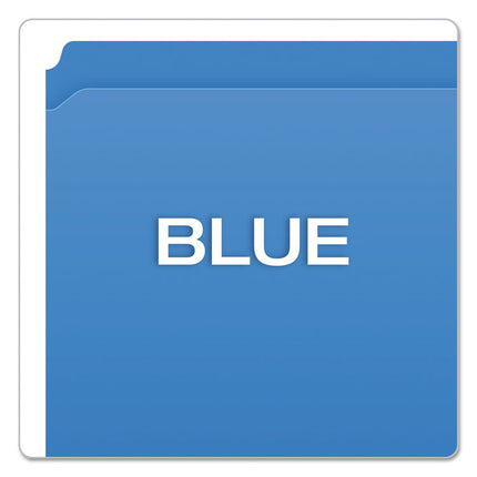 Double-Ply Reinforced Top Tab Colored File Folders, Straight Tabs, Letter Size, 0.75" Expansion, Blue, 100/Box