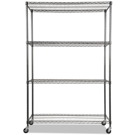 Nsf Certified 4-Shelf Wire Shelving Kit With Casters, 48w X 18d X 72h, Black Anthracite