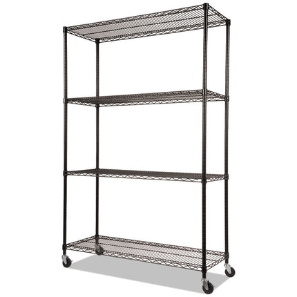 Nsf Certified 4-Shelf Wire Shelving Kit With Casters, 48w X 18d X 72h, Black