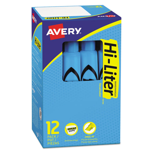 Hi-Liter Desk-Style Highlighters, Light Blue Ink, Chisel Tip, Light Blue/black Barrel, Dozen
