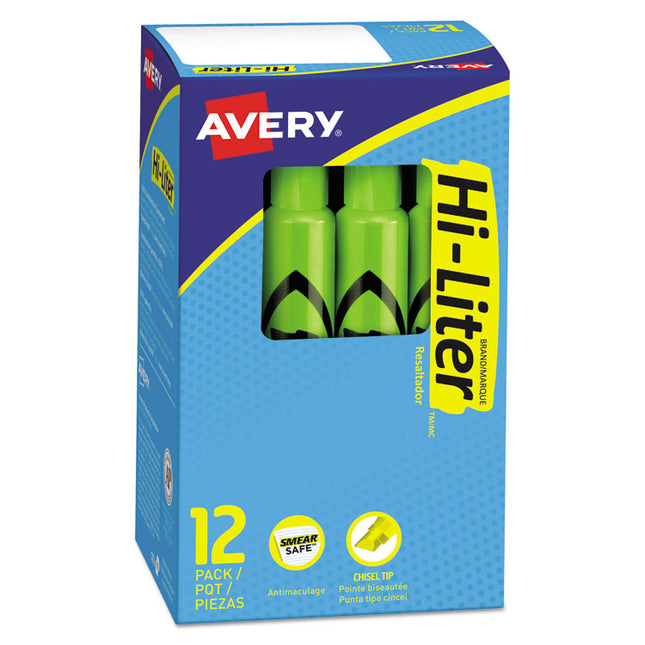 Hi-Liter Desk-Style Highlighters, Fluorescent Green Ink, Chisel Tip, Green/black Barrel, Dozen