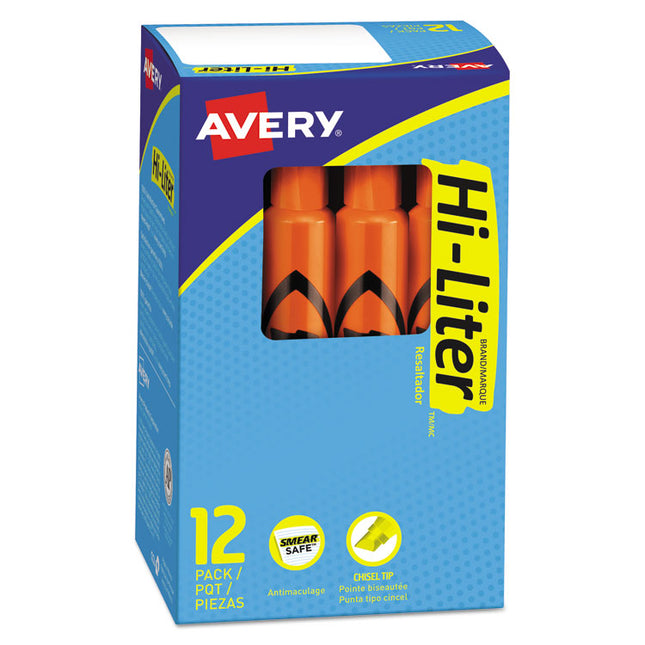 Hi-Liter Desk-Style Highlighters, Fluorescent Orange Ink, Chisel Tip, Orange/black Barrel, Dozen