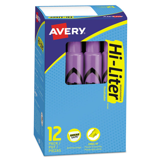 Hi-Liter Desk-Style Highlighters, Fluorescent Purple Ink, Chisel Tip, Purple/black Barrel, Dozen