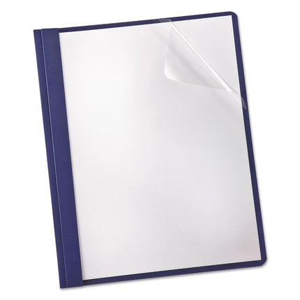 Clear Front Linen Report Cover, Three-Prong Fastener, 0.5" Capacity, 8.5 X 11, Clear/navy, 25/box