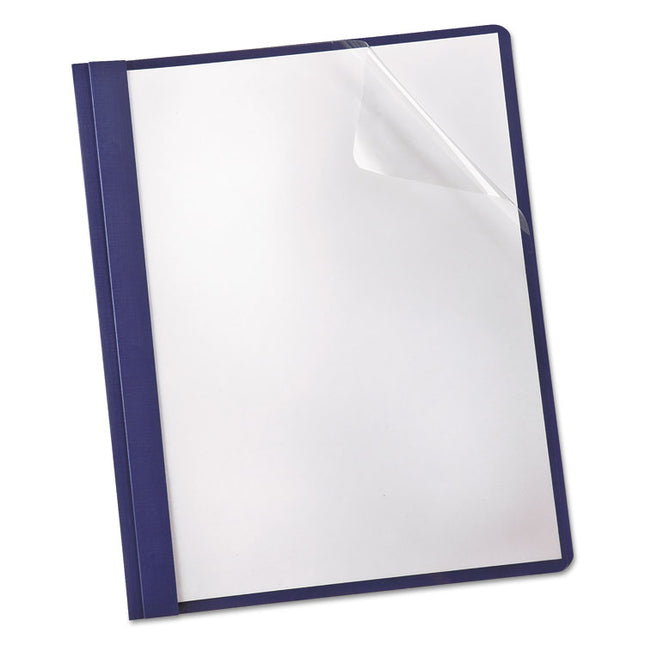 Clear Front Linen Report Cover, Three-Prong Fastener, 0.5" Capacity, 8.5 X 11, Clear/navy, 25/box