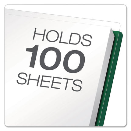 Clear Front Report Cover, Three-Prong Fastener, 0.5" Capacity, 8.5 X 11, Clear/ Hunter Green, 25/box