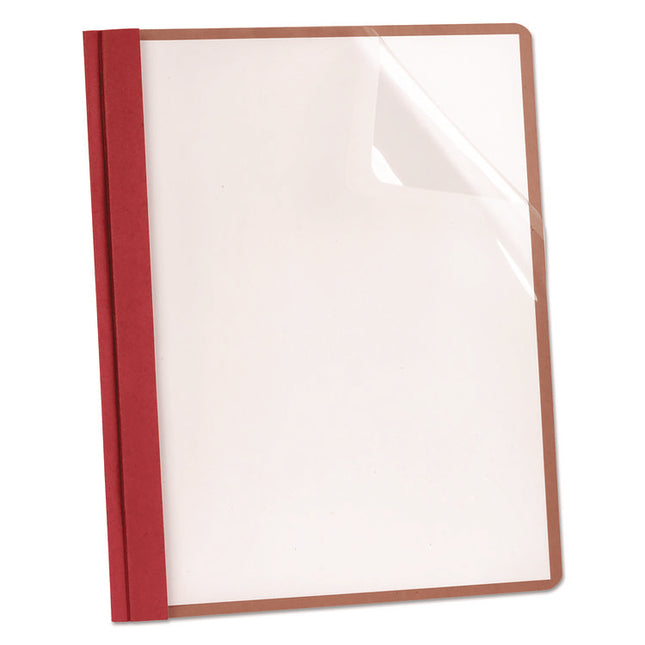 Earthwise By Oxford 100% Recycled Clear Front Report Covers, 3-Prong Fastener, 0.5" Capacity, 8.5 X 11, Clear/red, 25/box