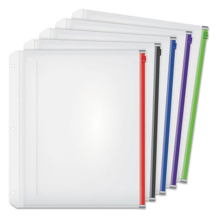 Expanding Zipper Binder Pocket, 8.5 x 11, Assorted Colors, 5/Pack