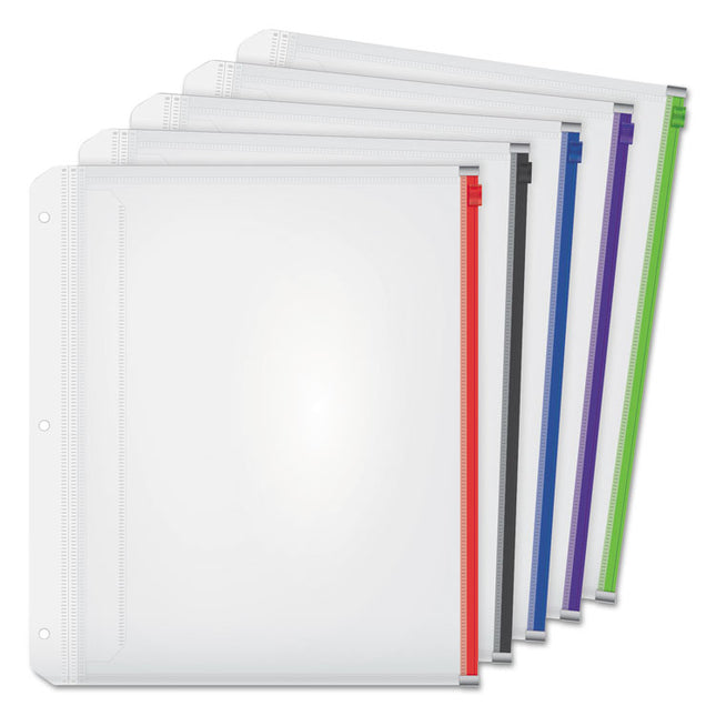 Expanding Zipper Binder Pocket, 8.5 x 11, Assorted Colors, 5/Pack