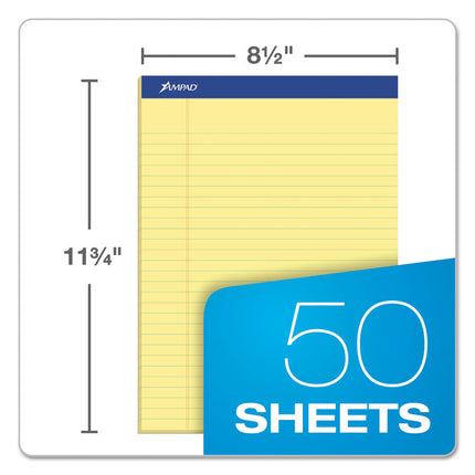 Recycled Writing Pads, Wide/legal Rule, Politex Green Kelsu Headband, 50 Canary-Yellow 8.5 X 11.75 Sheets, Dozen