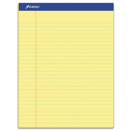 Perforated Writing Pads, Wide/Legal Rule, 50 Canary Yellow 8.5 x 11.75 Sheets, Dozen