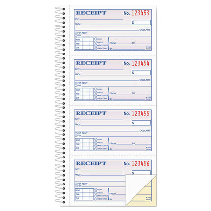Multipart Money/Rent Receipt Book, Two-Part Carbonless, 4.75 x 2.75, 4 Forms/Sheet, 200 Forms Total