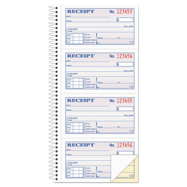 Multipart Money/Rent Receipt Book, Two-Part Carbonless, 4.75 x 2.75, 4 Forms/Sheet, 200 Forms Total