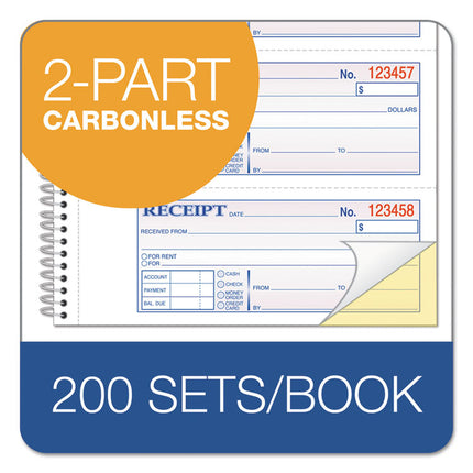 Multipart Money/Rent Receipt Book, Two-Part Carbonless, 7.13 x 2.75, 4 Forms/Sheet, 200 Forms Total