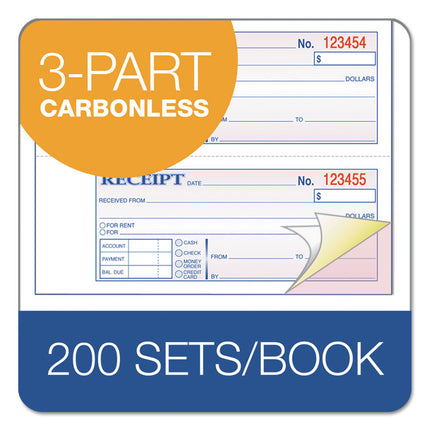 Multipart Money/Rent Receipt Book, Casebound (Hard Cover), Three-Part Carbonless, 7 x 2.75, 4 Forms/Sheet, 200 Forms Total
