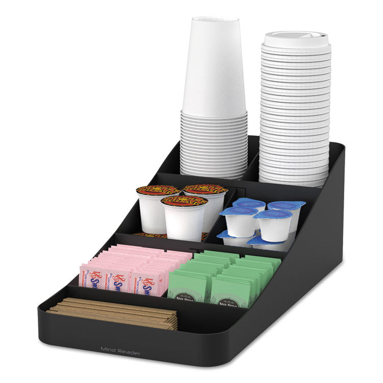 Trove Seven-Compartment Coffee Condiment Organizer, 7.75 x 16 x 5.25, Black