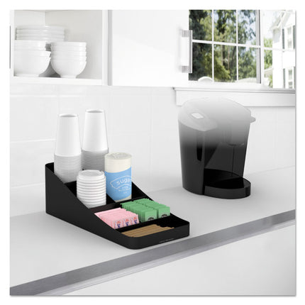 Trove Seven-Compartment Coffee Condiment Organizer, 7.75 x 16 x 5.25, Black