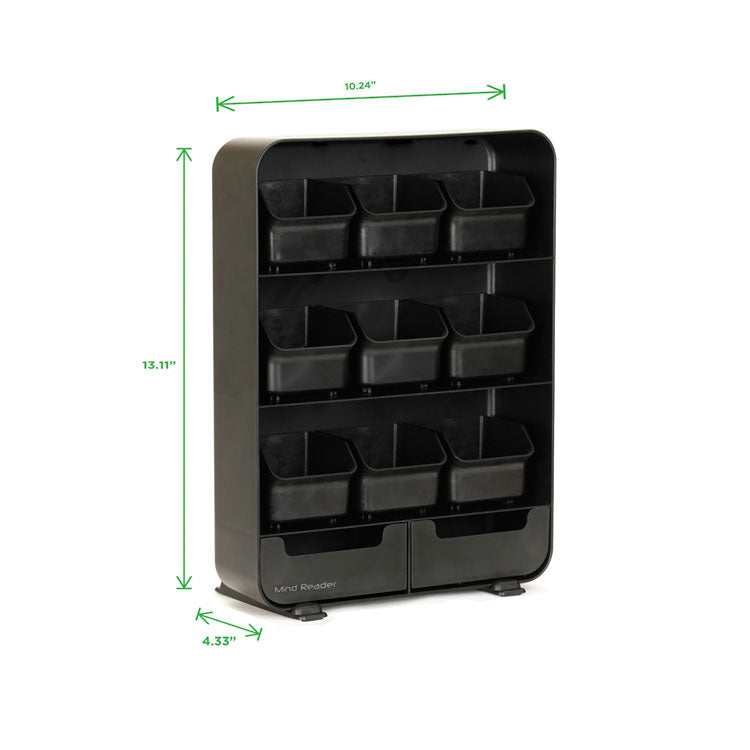 Baggy Nine-Drawer Tea Bag and Accessory Holder, 10.24 x 4.33 x 13.11, Black