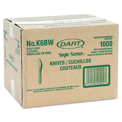 Style Setter Mediumweight Plastic Knives, White, 1,000/Carton
