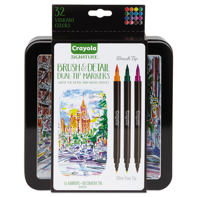 Brush And Detail Dual Ended Markers, Extra-Fine Brush/bullet Tips, Assorted Colors, 16/set