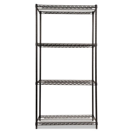 NSF Certified Industrial Four-Shelf Wire Shelving Kit, 36w x 18d x 72h, Black