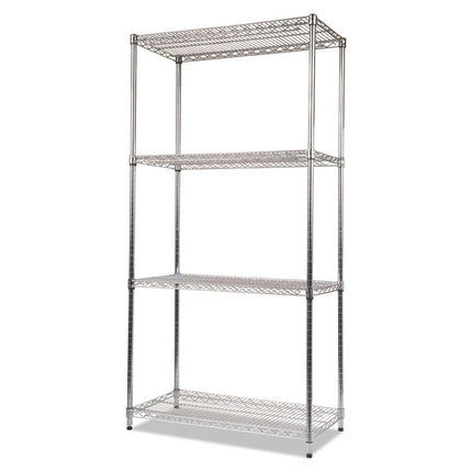 NSF Certified Industrial Four-Shelf Wire Shelving Kit, 36w x 18d x 72h, Silver
