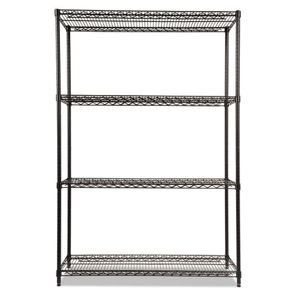 NSF Certified Industrial Four-Shelf Wire Shelving Kit, 48w x 18d x 72h, Black