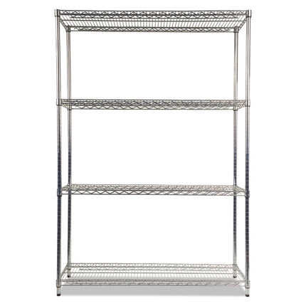 NSF Certified Industrial Four-Shelf Wire Shelving Kit, 48w x 18d x 72h, Silver