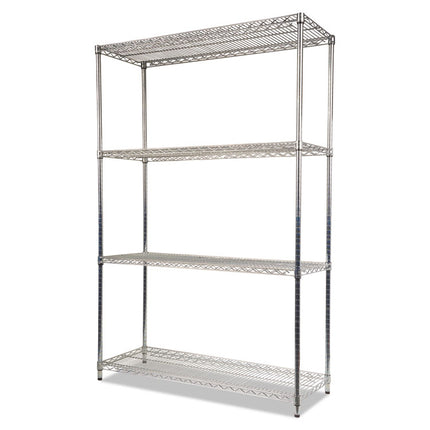 NSF Certified Industrial Four-Shelf Wire Shelving Kit, 48w x 18d x 72h, Silver