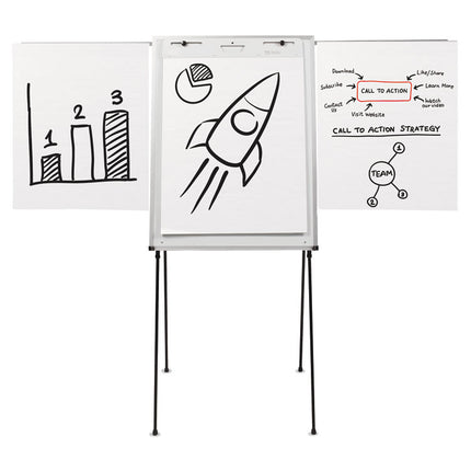 Dry Erase Steel Easel, 29" x 40", White Surface, Satin Aluminum Frame
