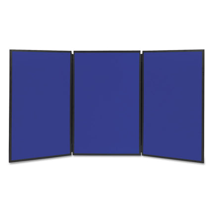 Show-It! Three-Panel Display System, 72" x 36", Blue/Gray Surface, Black PVC Frame