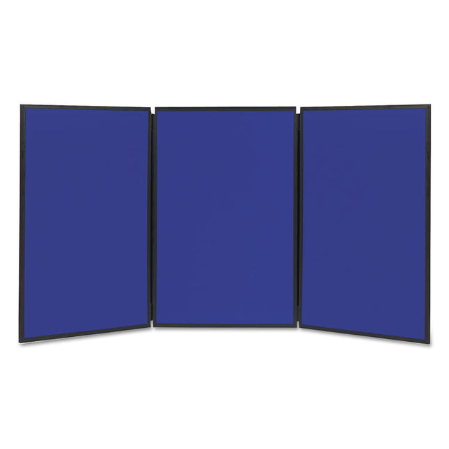 Show-It! Three-Panel Display System, 72" x 36", Blue/Gray Surface, Black PVC Frame
