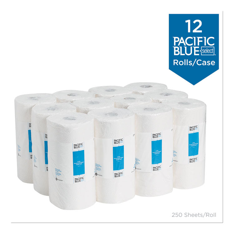 Pacific Blue Select Two-Ply Perforated Paper Kitchen Roll Towels, 2-Ply, 11 x 8.8, White, 250/Roll, 12 Rolls/Carton