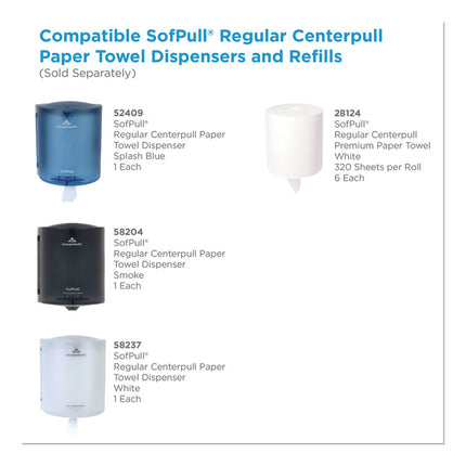 SofPull Center-Pull Perforated Paper Towels, 1-Ply, 7.8 x 15, White, 320/Roll, 6 Rolls/Carton