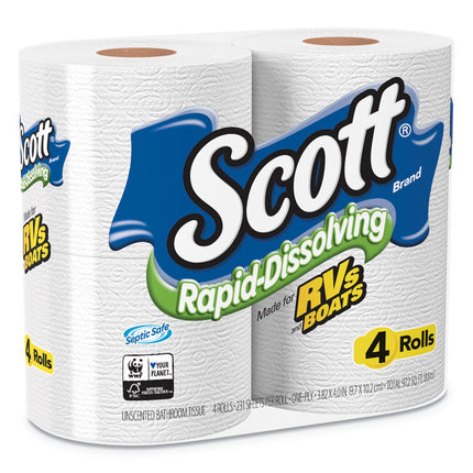 Rapid-Dissolving Toilet Paper, Bath Tissue, Septic Safe, 1-Ply, White, 231 Sheets/roll, 4/rolls/pack, 12 Packs/carton