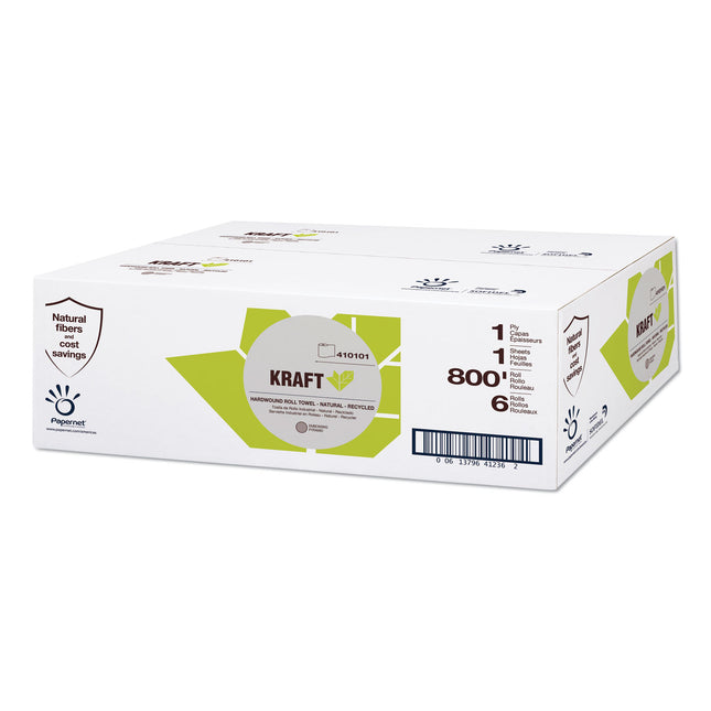 Kraft Tech Hardwound Paper Towel, Kraft, 1-Ply, 7.8" x 800 ft, Brown, 6 Rolls/Carton