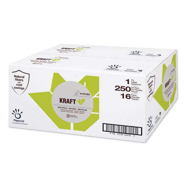Kraft Tech Multi-Fold Paper Towel, Kraft, 1-Ply, 9.5 x 9.25, Brown, 16 Packs/Carton