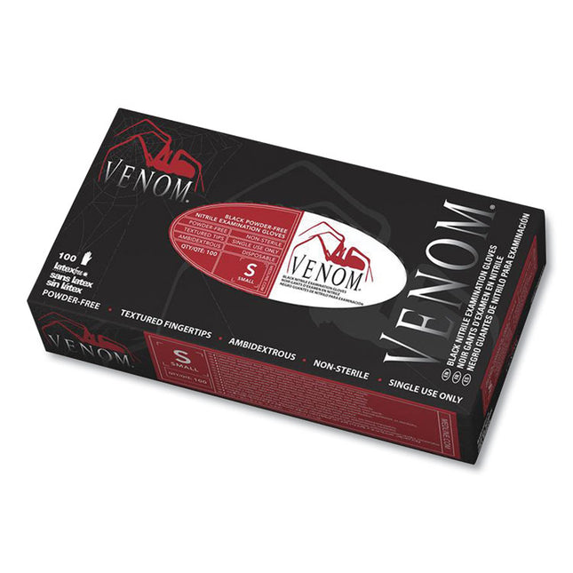 Venom Nitrile Exam Gloves, Black, Small, 10/carton