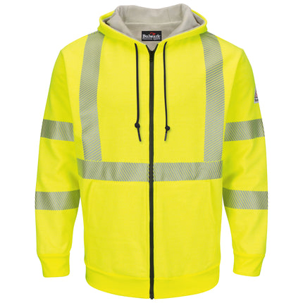 Bulwark® Men's Fleece FR Hi-Visibility Zip-Front Hooded Sweatshirt with Waffle Lining / SMZ4HV