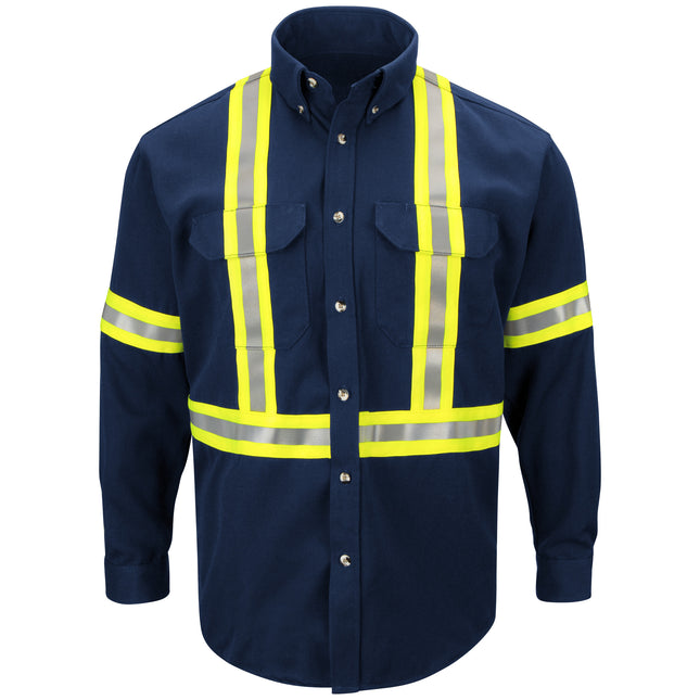 Bulwark® Men's Midweight FR Enhanced Visibility Uniform Shirt with Reflective Trim / SLUCNV