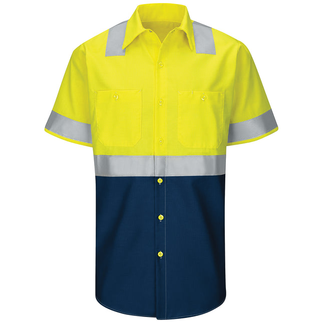 Red Kap® Men's High Visibility Short Sleeve Color Block Ripstop Work Shirt - Type R, Class 2 / SY24YN