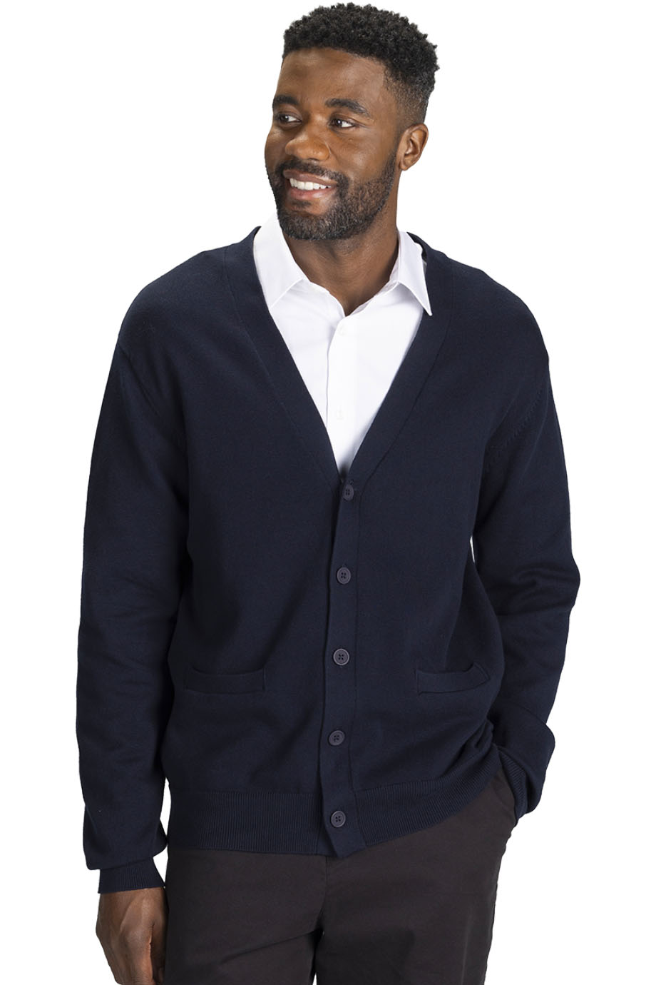 EDWARDS V-NECK COTTON BLEND CARDIGAN-2POCKETS