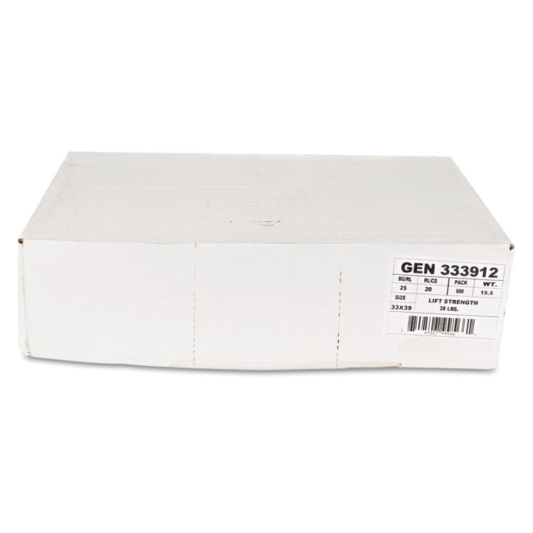High-Density Can Liners, 33 gal, 9 mic, 33" x 39", Natural, Perforated Roll, 25 Bags/Roll, 20 Rolls/Carton